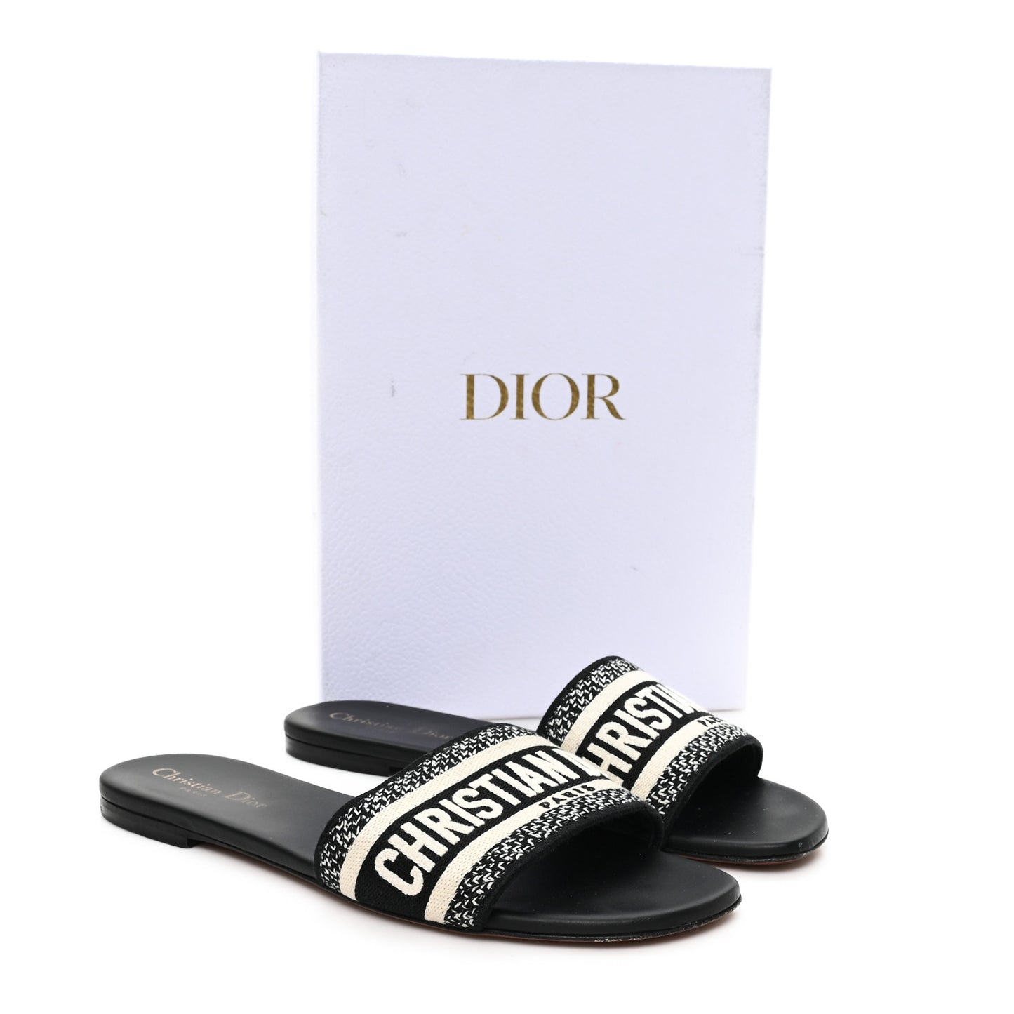 Canvas Embroidered Dway Mules Slide Sandals 40 Black