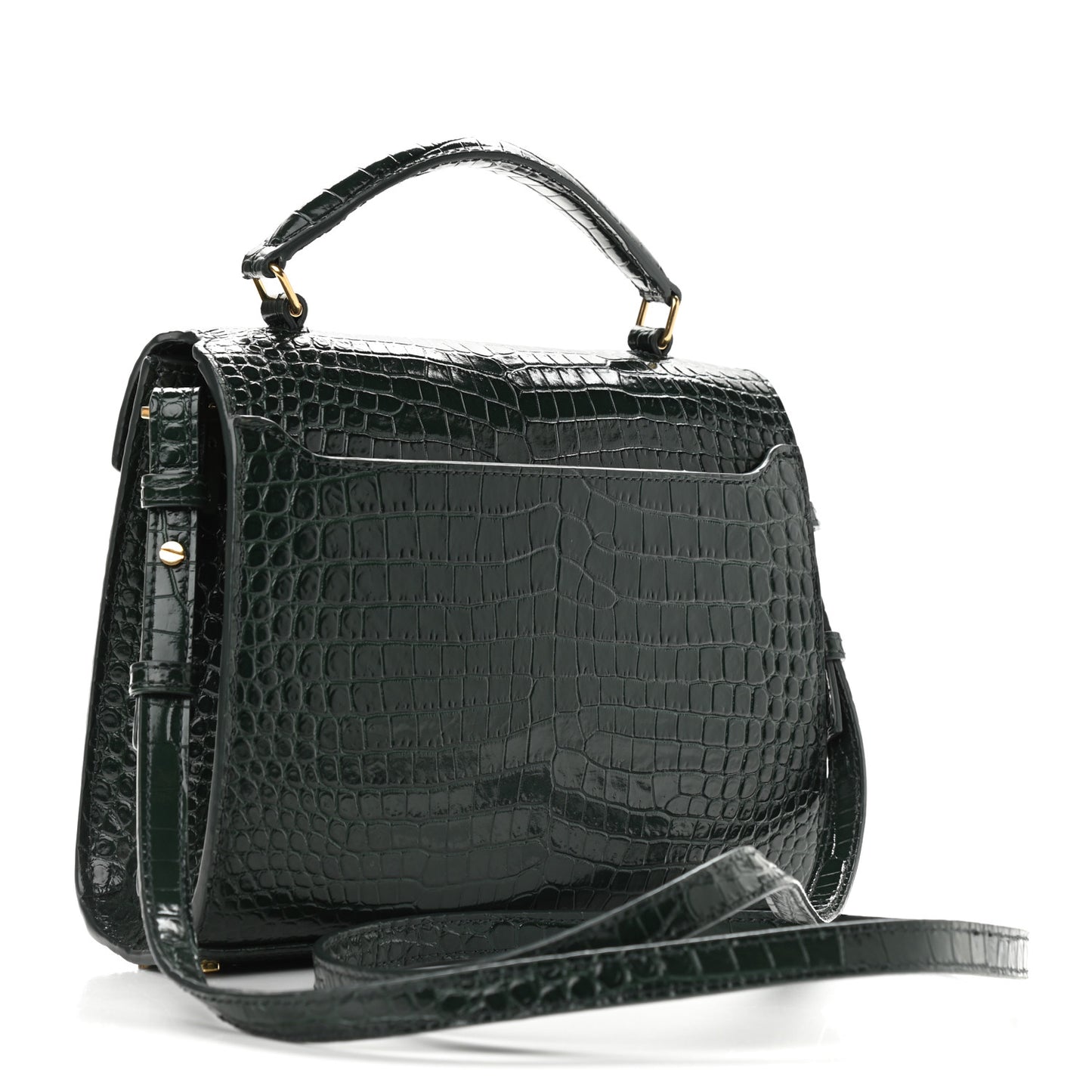 Calfskin Crocodile Embossed Mini Classic Monogram Cassandra Top Handle Green