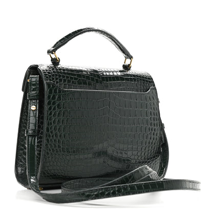 Saint Laurent Calfskin Crocodile Embossed Mini Classic Monogram Cassandra Top Handle Green 3 of 8
