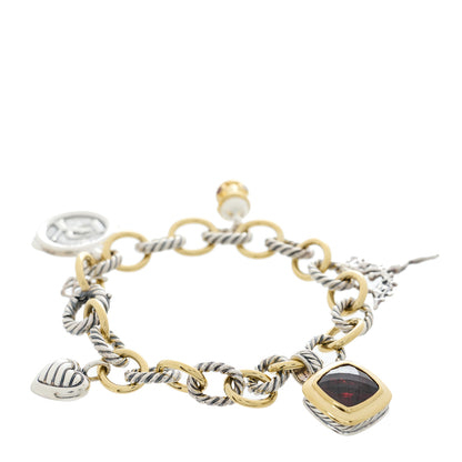 David Yurman Sterling Silver 18K Yellow Gold Garnet Carnelian 25th Anniversary Charm Bracelet 3 of 6
