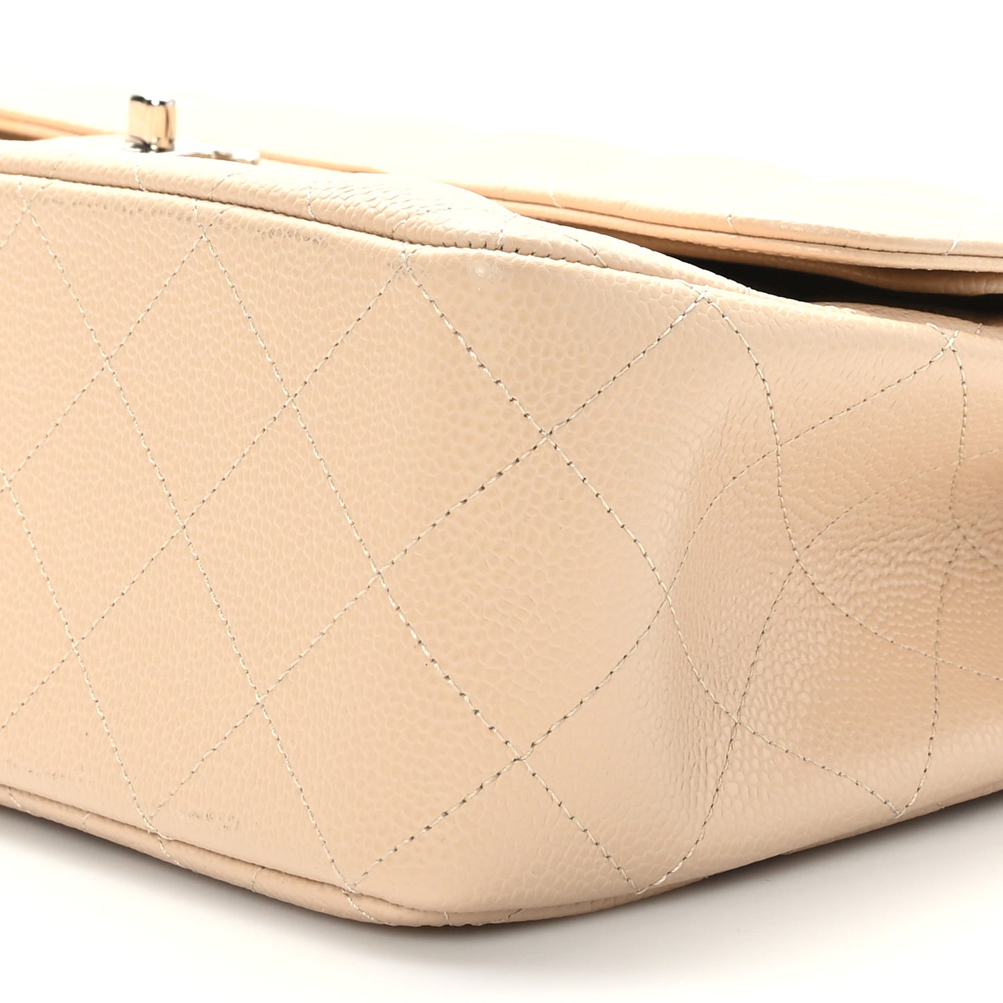 Caviar Quilted Jumbo Double Flap Beige