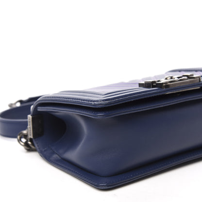 Chanel Calfskin Painted Chevron Embossed Small Boy Flap Dark Blue 6 of 10
