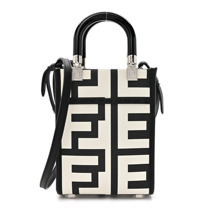 Fendi X MARC JACOBS Vitello King Plexiglass Logo Print Mini Fendi Sunshine Shopper Tote Black White 1 of 9