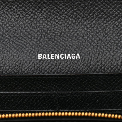 Balenciaga Grained Calfskin Logo Cash Continental Wallet on Chain Black White 6 of 11