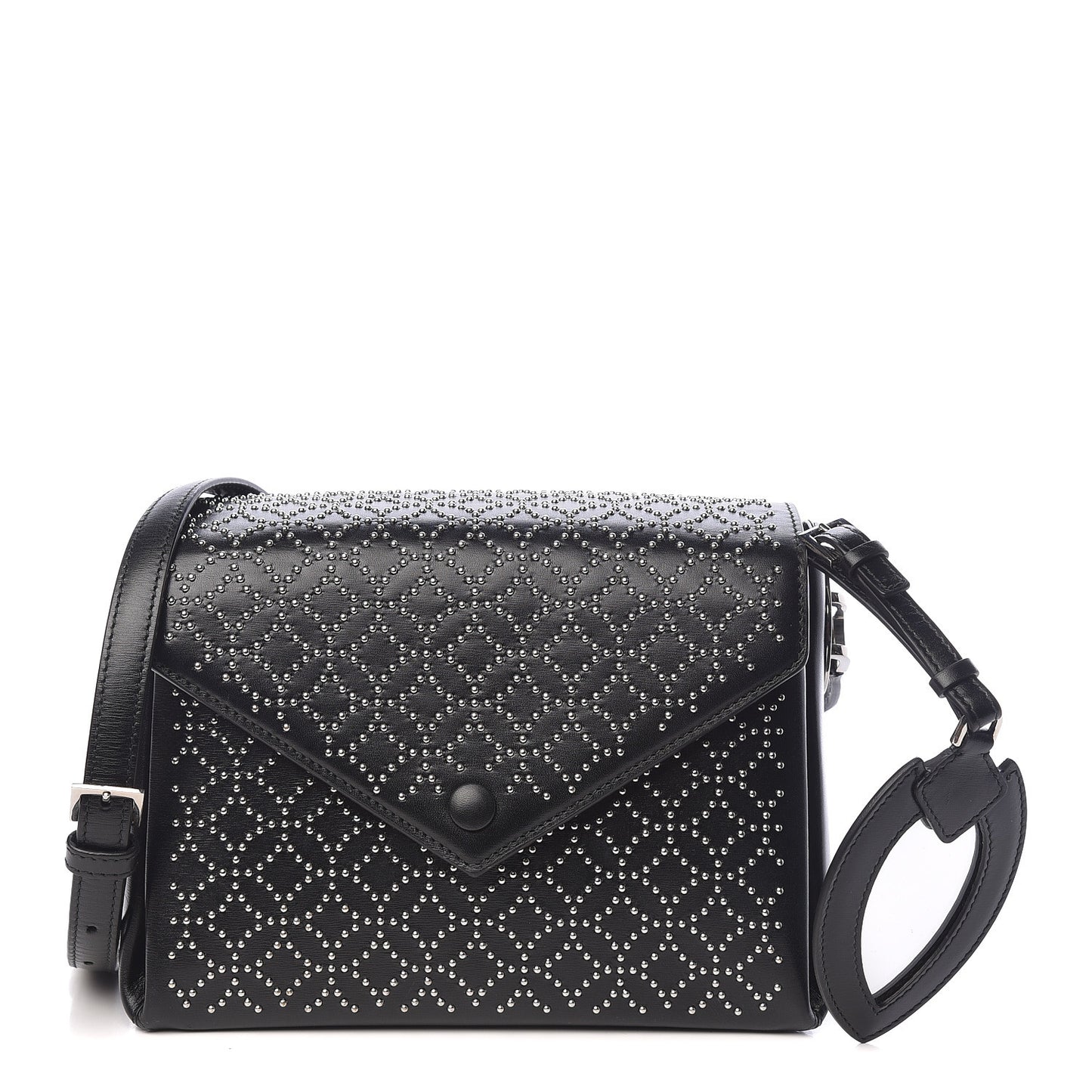 Calfskin Studded Arabesque Shoulder Bag Black