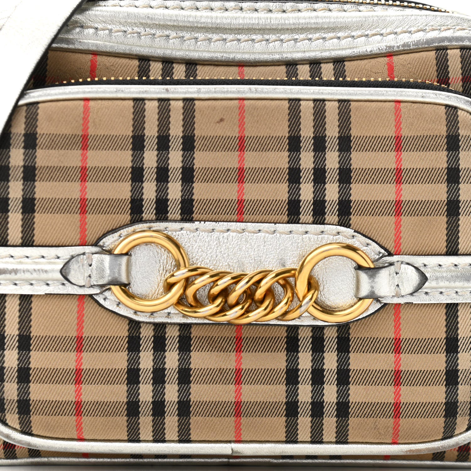Burberry Smooth Calfskin 1983 Knight Check Link Camera Bag Silver 8 of 13
