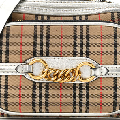 Burberry Smooth Calfskin 1983 Knight Check Link Camera Bag Silver 8 of 13