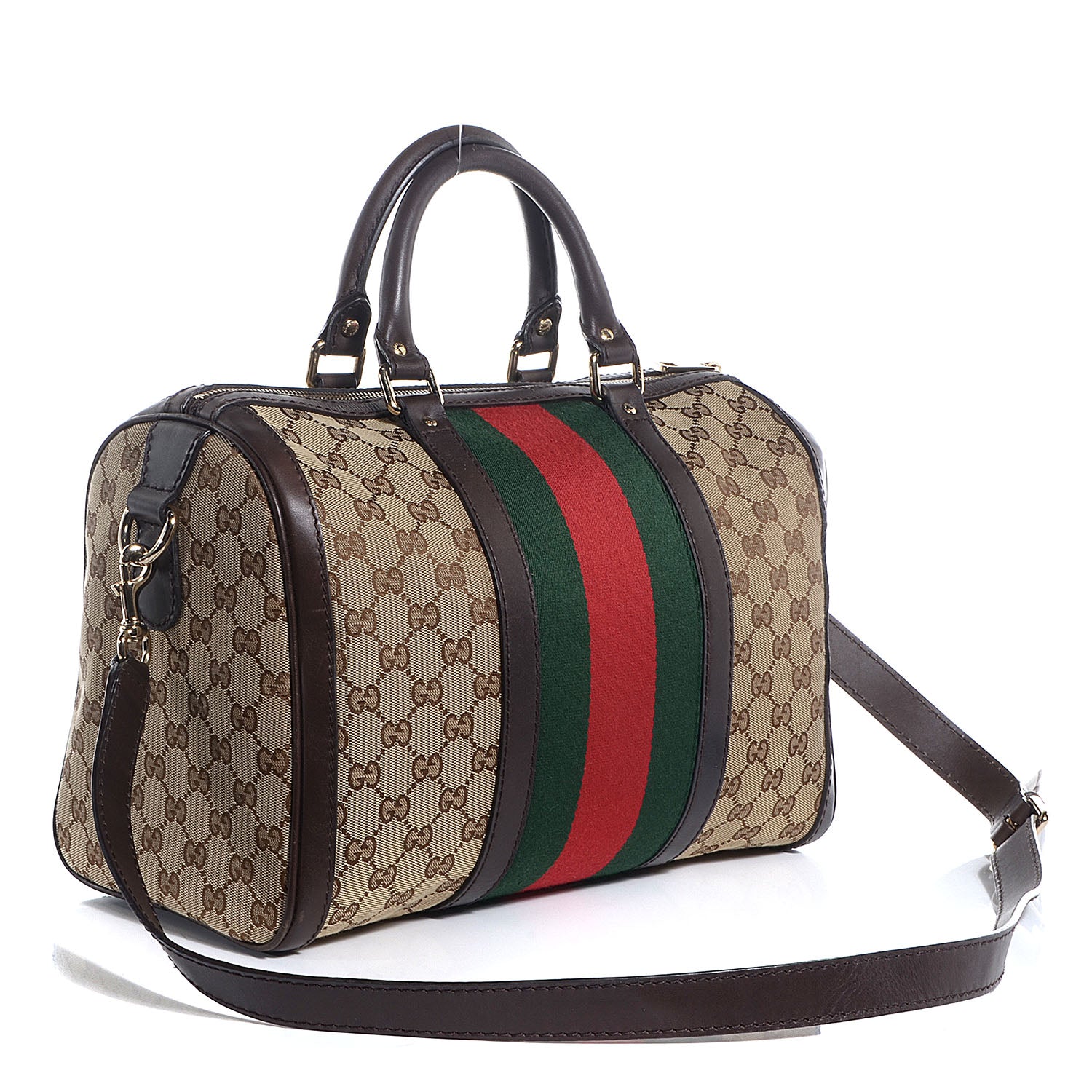 Gucci Monogram Selleria Calfskin Vintage Web Medium Boston Beige Ebony Cocoa 4 of 7