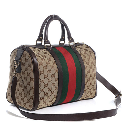 Gucci Monogram Selleria Calfskin Vintage Web Medium Boston Beige Ebony Cocoa 4 of 7