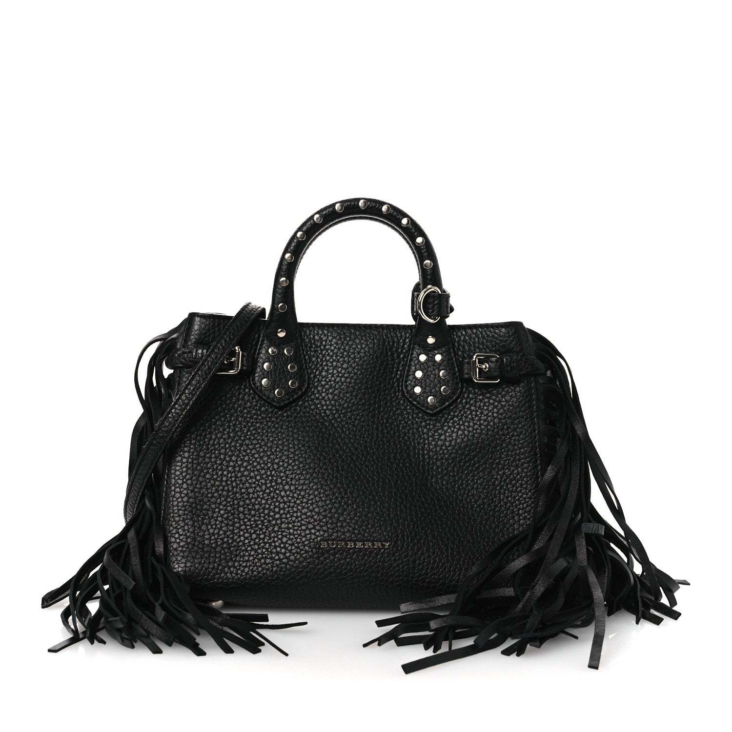 Burberry Grainy Calfskin Studded Fringe Baby Banner Tote Black
