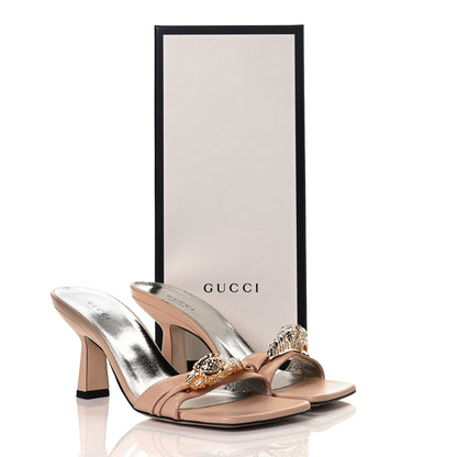 Gucci Nappa Dora Tiger Head Mid Heel Slide Sandals 37.5 Skin Rose 20 of 20