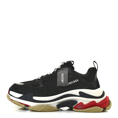 Balenciaga Fabric Mesh Washed Effect Mens Triple S Sneakers 45 Black Red 1 of 9