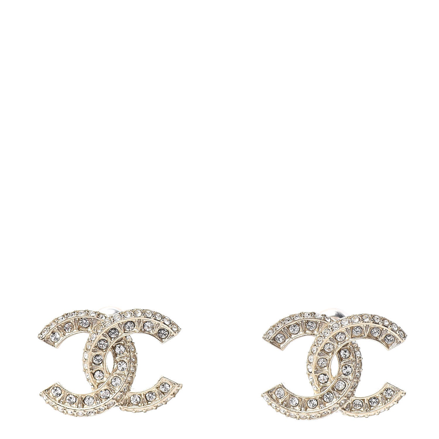 Chanel Crystal Timeless CC Earrings Light Gold 1 of 5