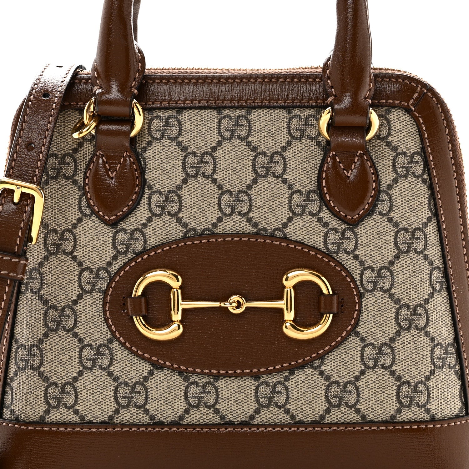 Gucci GG Supreme Monogram Azalea Calfskin Mini Horsebit 1955 Top Handle Bag Beige Ebony Brown Sugar 8 of 13