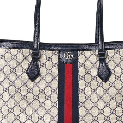 Gucci GG Supreme Monogram Textured Calfskin Web Medium Ophidia Shopping Tote Beige Blue 8 of 11