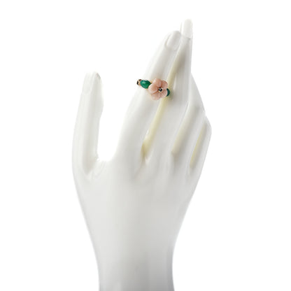 Van Cleef & Arpels 18K Yellow Gold Diamond Coral Green Chalcedony Flower Ring 48 4.5 2 of 5