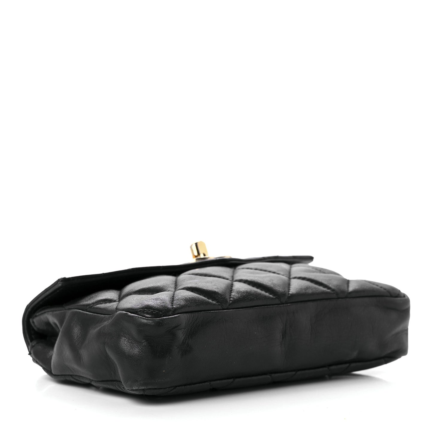 Lambskin Quilted Flap Waist Belt Bag Black