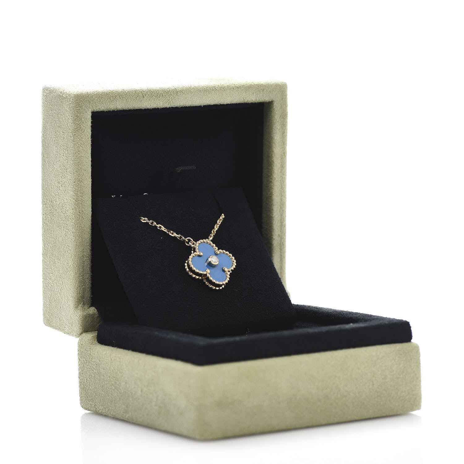 Van Cleef & Arpels 18K Yellow Gold Diamond Celestial Blue Sevres Porcelain Vintage Alhambra Pendant Necklace 7 of 7