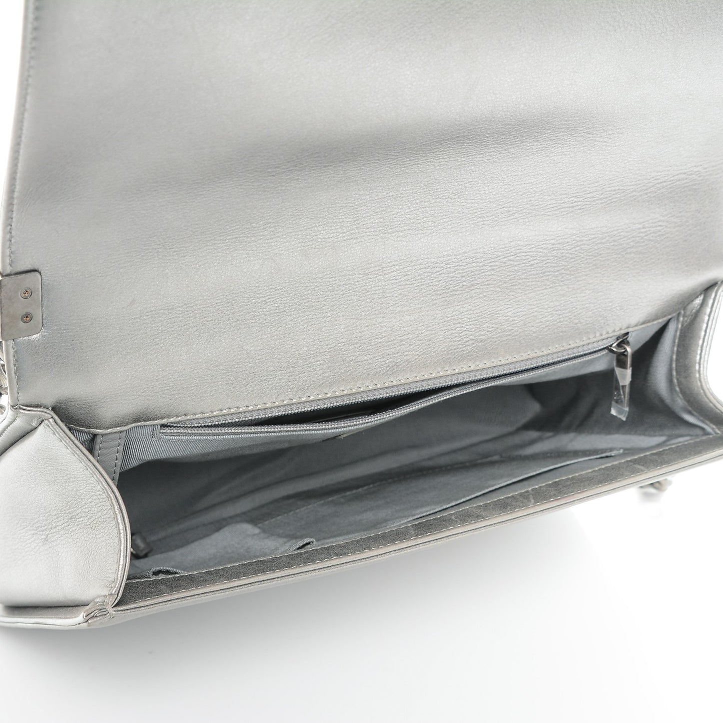 Metallic Calfskin Quilted Large Boy Flap Silver