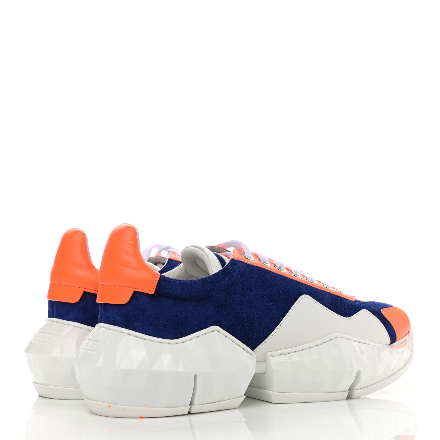 Jimmy Choo Suede Calfskin Diamond Low Top Sneaker 40 Cobalt Neon Orange 4 of 10