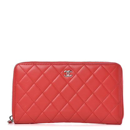 Chanel Lambskin Quilted Large Zip Around Organizer Wallet Red 1 of 14