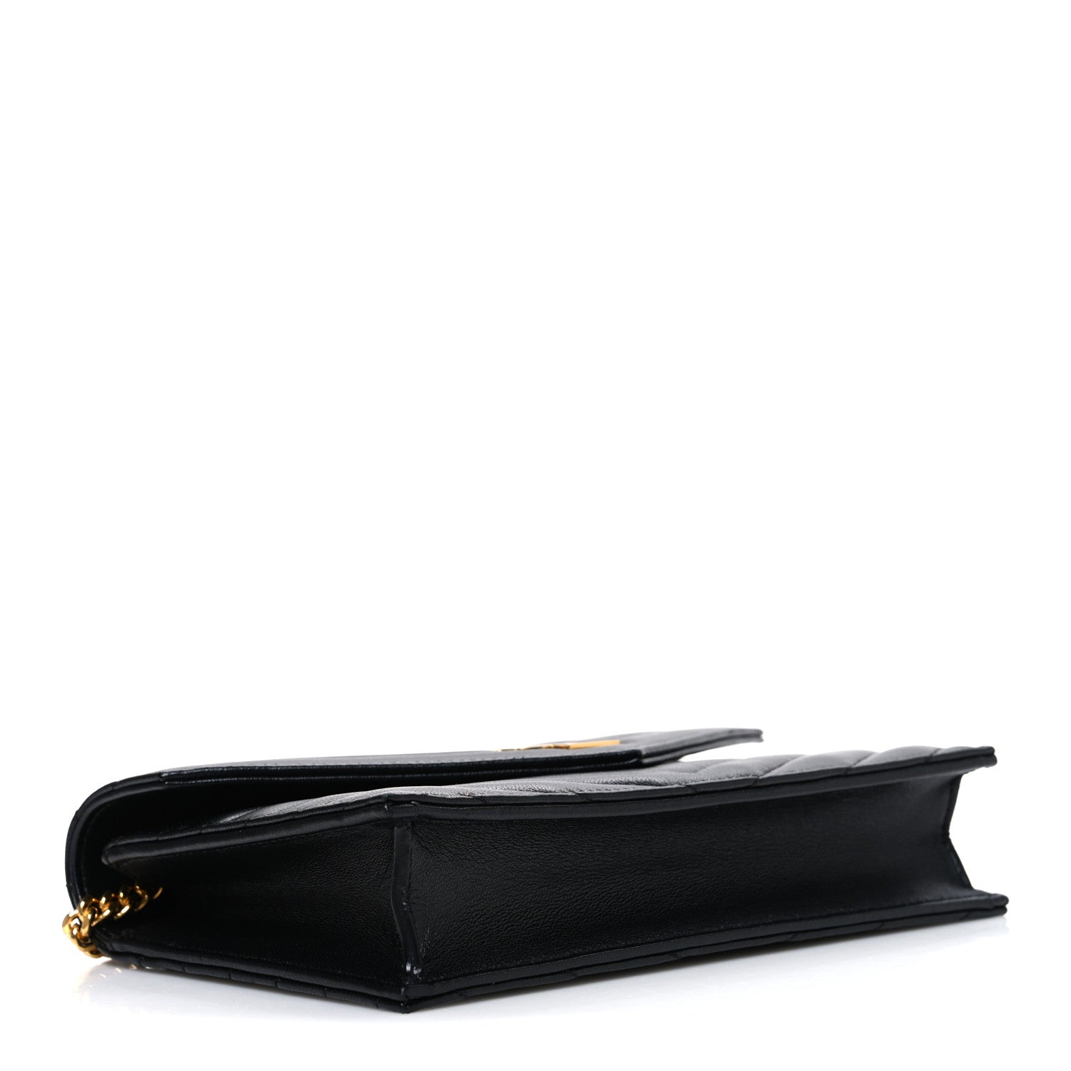 Saint Laurent Lambskin Matelasse Chevron Monogram Envelope Chain Wallet Black 4 of 11