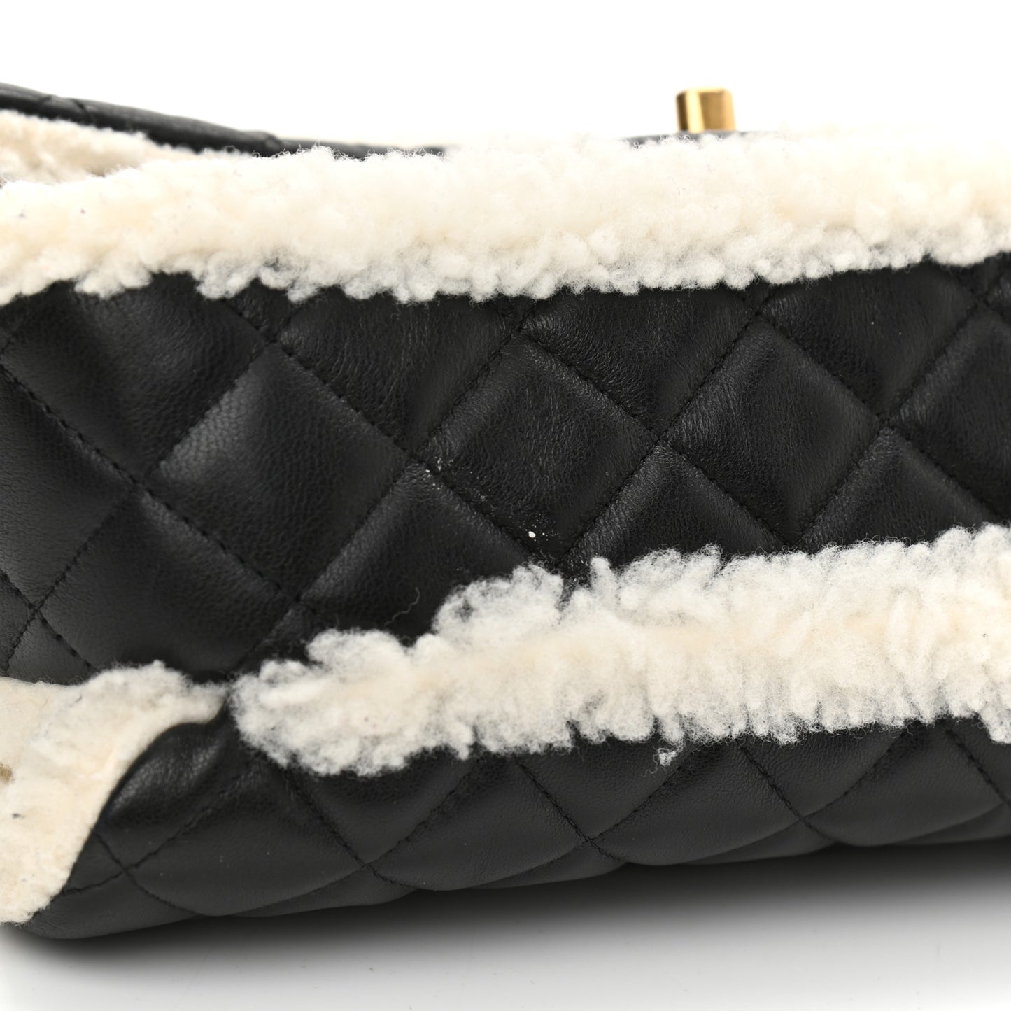 Lambskin Shearling Large CC Flap Bag Black White
