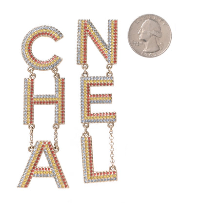 Chanel Metal Crystal Rainbow Cha-Nel Logo Drop Earrings Multicolor Gold 2 of 4