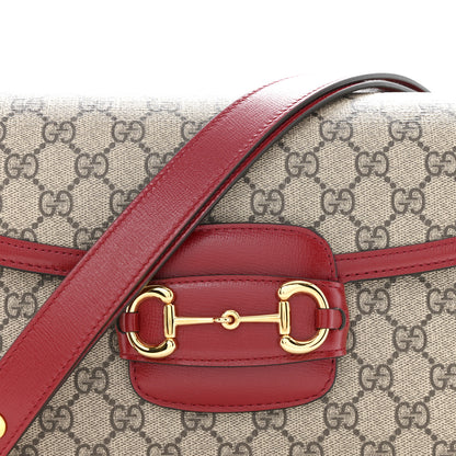 Gucci GG Supreme Monogram Azalea Calfskin Horsebit 1955 Shoulder Bag Beige Ebony New Cherry Red 8 of 10