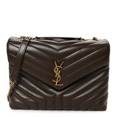Calfskin Y Quilted Monogram Medium Loulou Chain Satchel Soil Brown