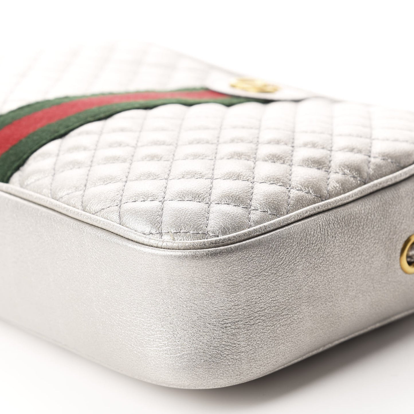 Laminated Nappa Web Trapuntata Small GG Shoulder Bag Argento