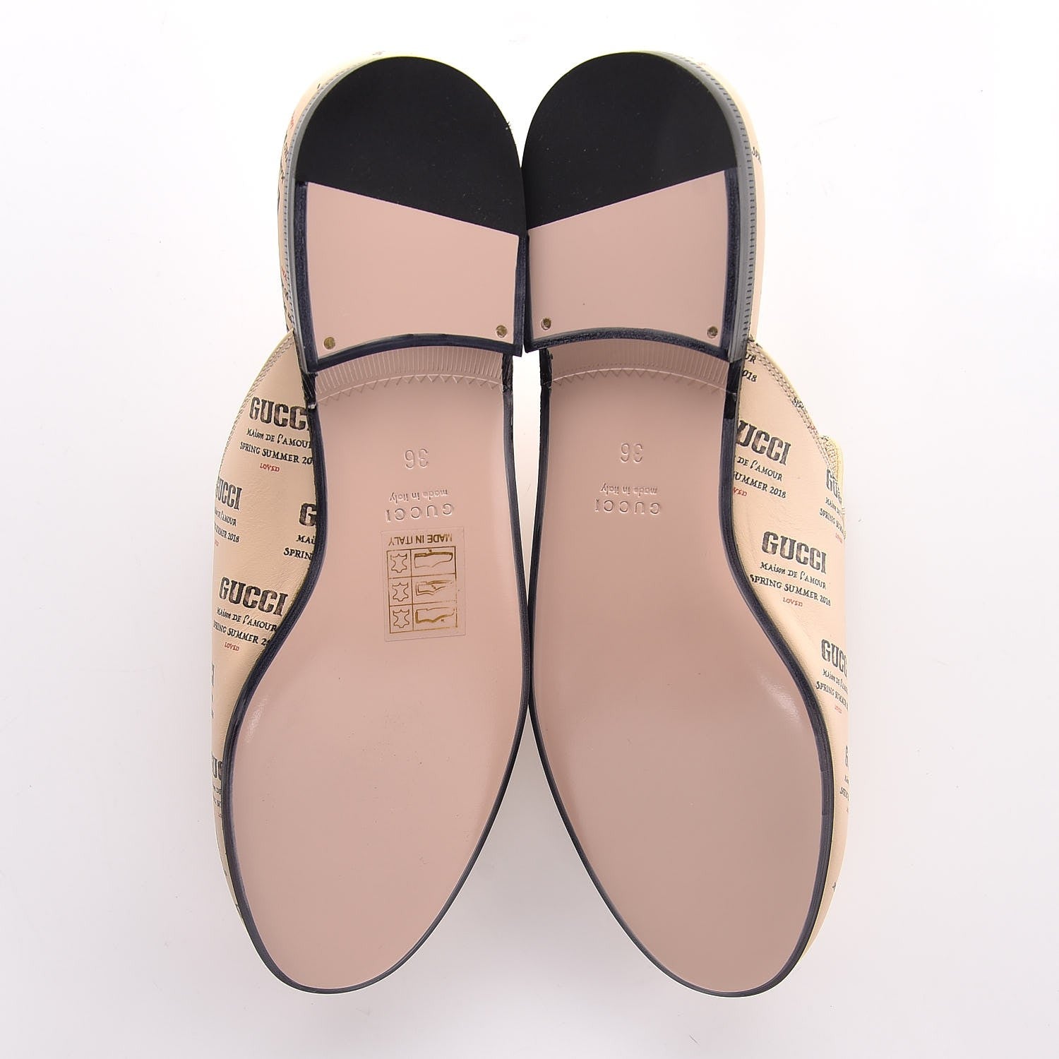 Gucci Calfskin Stamp Print Womens Princetown Slippers 36 Soy Black 5 of 9