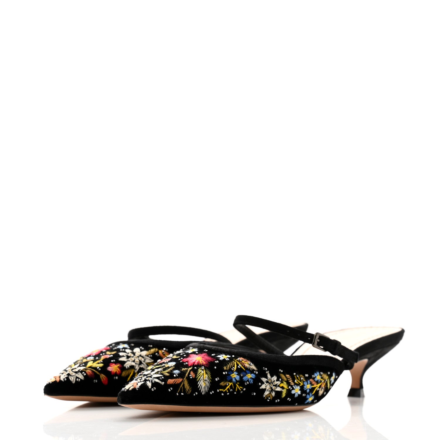 Christian Dior Velvet Beaded Embroidered Flower Dioreve Mules 37.5 Black Multicolor 3 of 10