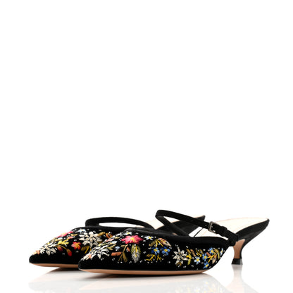 Christian Dior Velvet Beaded Embroidered Flower Dioreve Mules 37.5 Black Multicolor 3 of 10