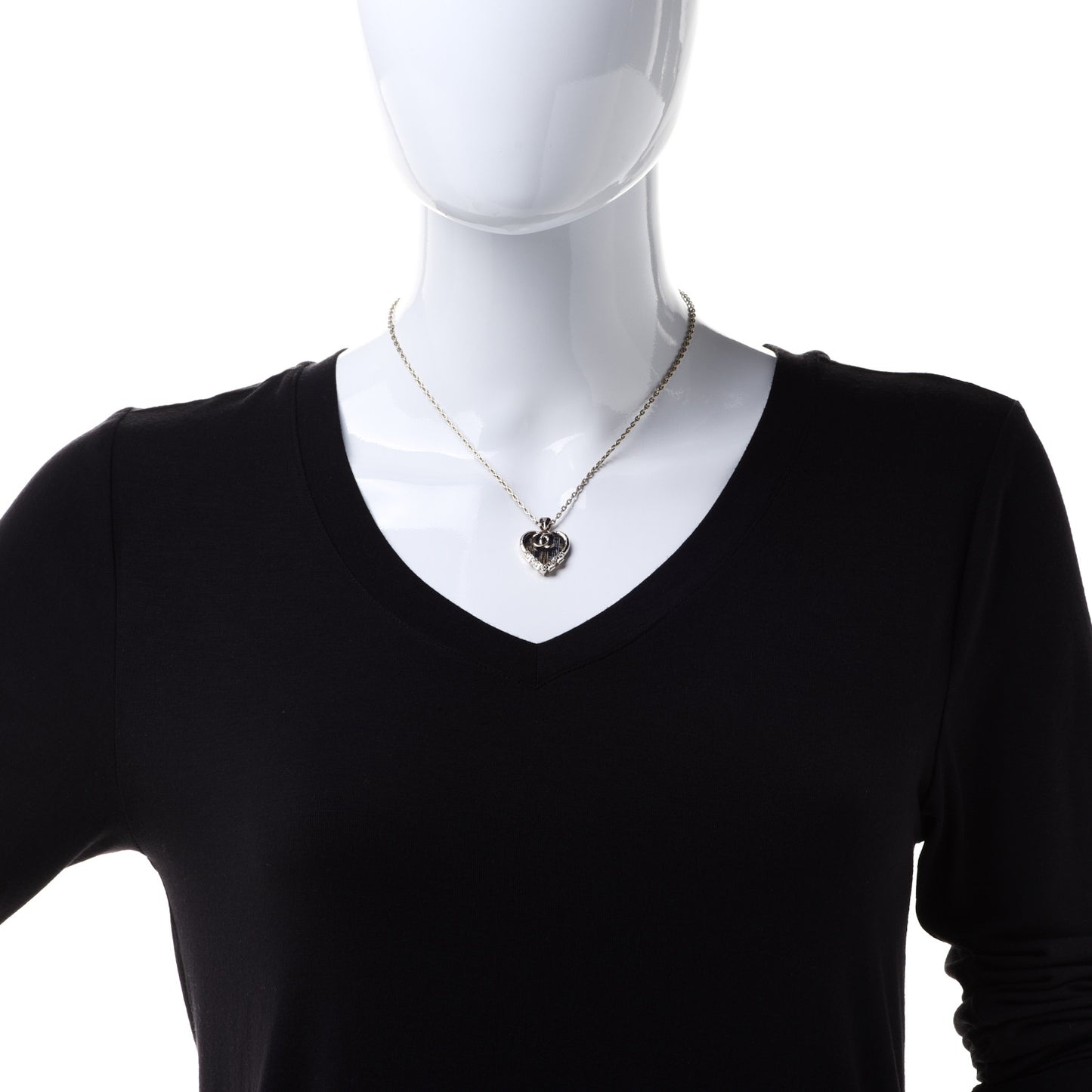 Crystal Resin CC Heart Pendant Necklace Gold Black