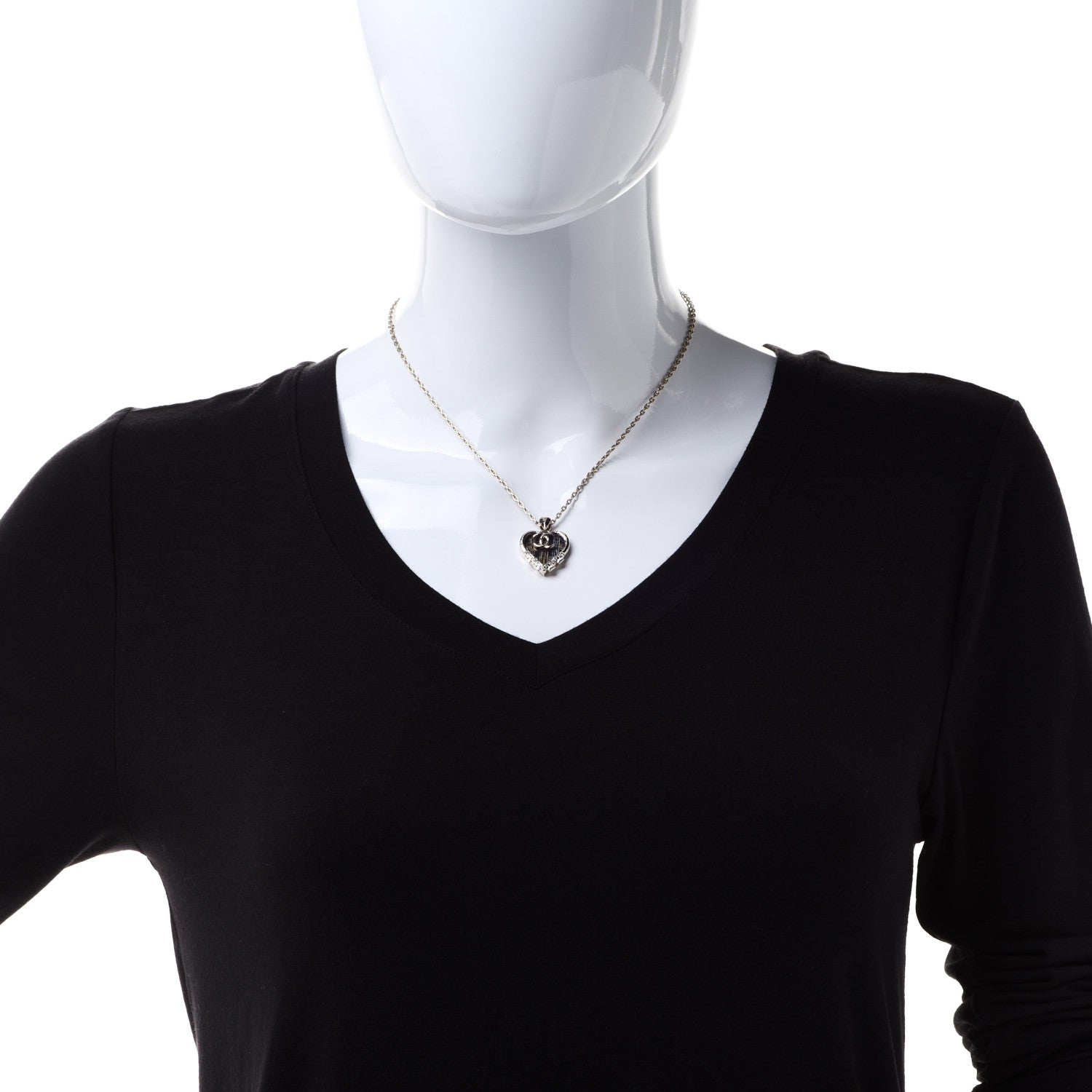 Chanel Crystal Resin CC Heart Pendant Necklace Gold Black 2 of 6