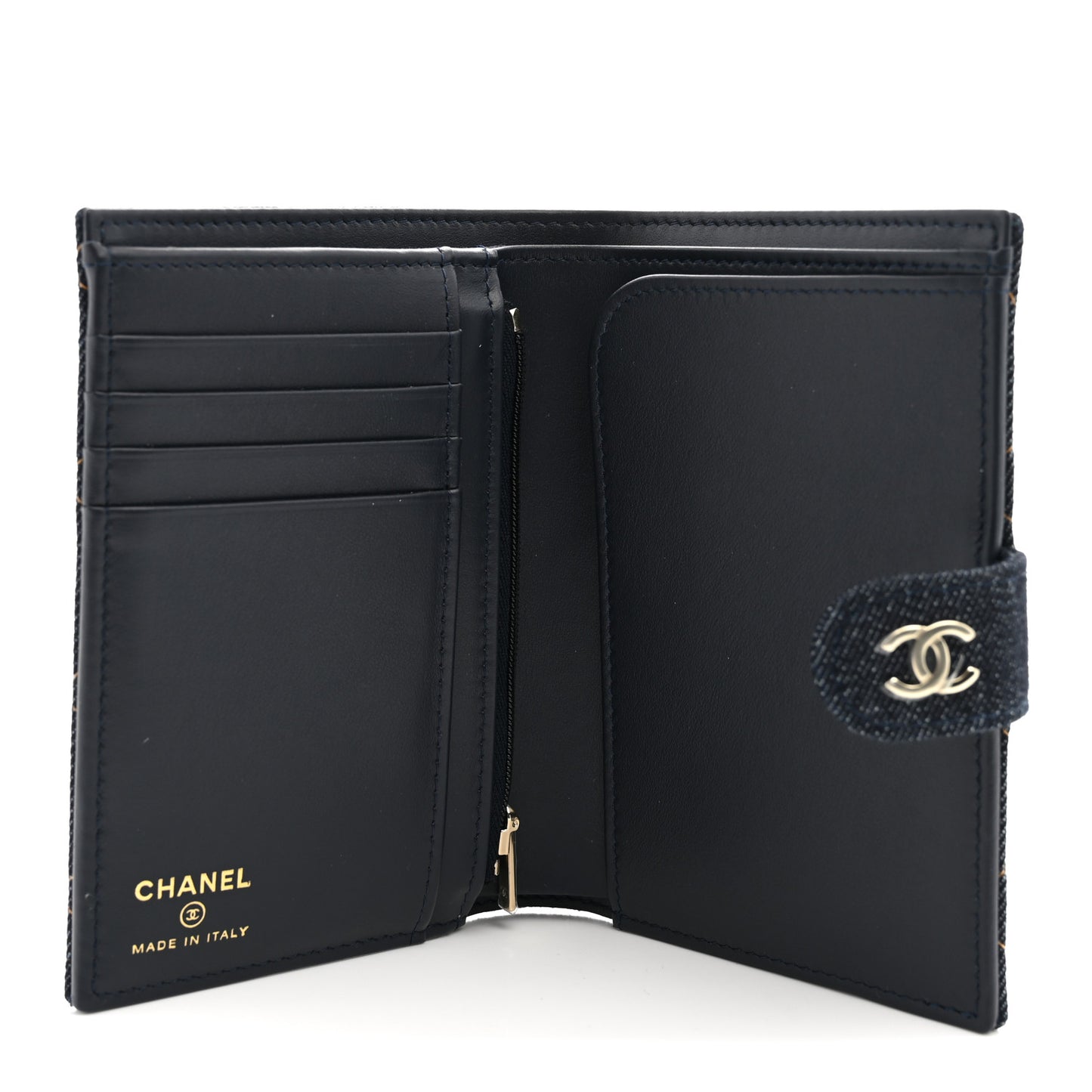 Denim Quilted Passport Holder Dark Blue Orange