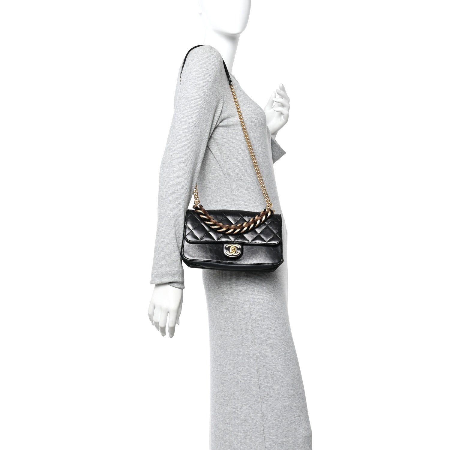 Chanel Iridescent Calfskin Quilted Small Straight Lined Flap Black 2 of 10