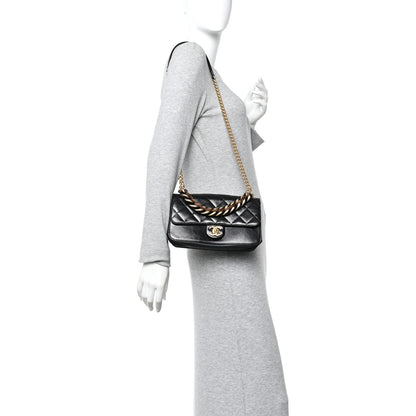 Chanel Iridescent Calfskin Quilted Small Straight Lined Flap Black 2 of 10