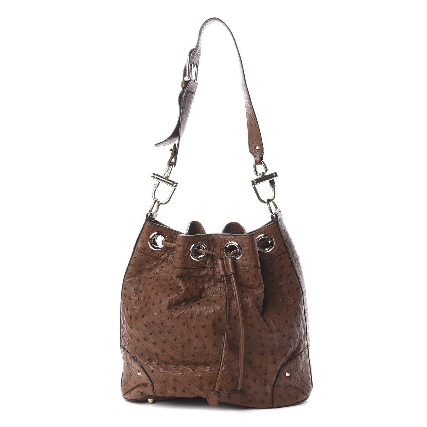 Ostrich Drawstring Shoulder Bag Brown