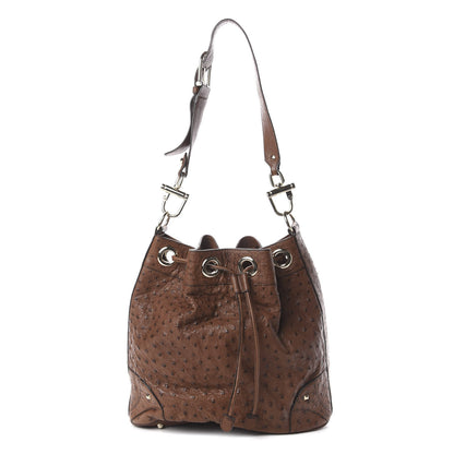 Gucci Ostrich Drawstring Shoulder Bag Brown 1 of 8