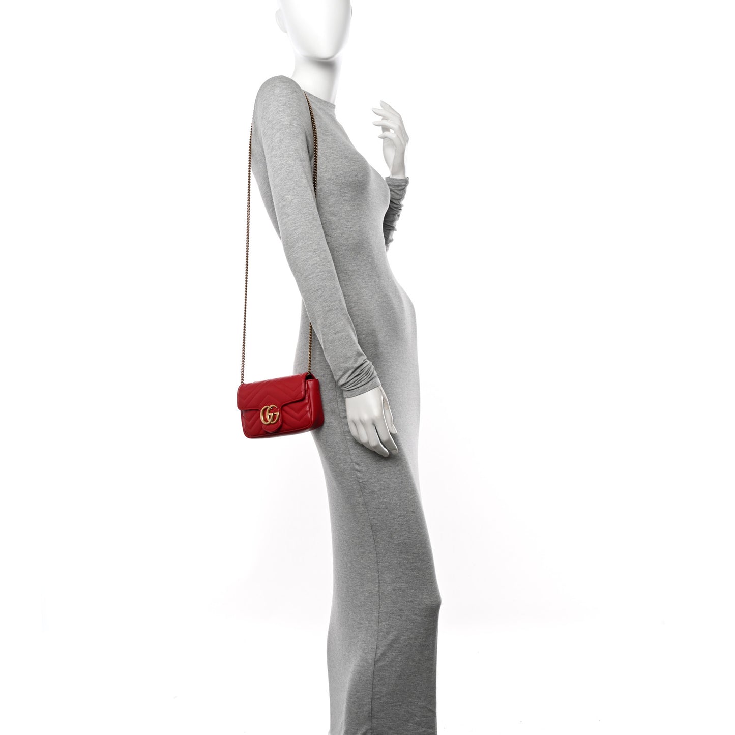 Calfskin Matelasse Super Mini GG Marmont Shoulder Bag Hibiscus Red