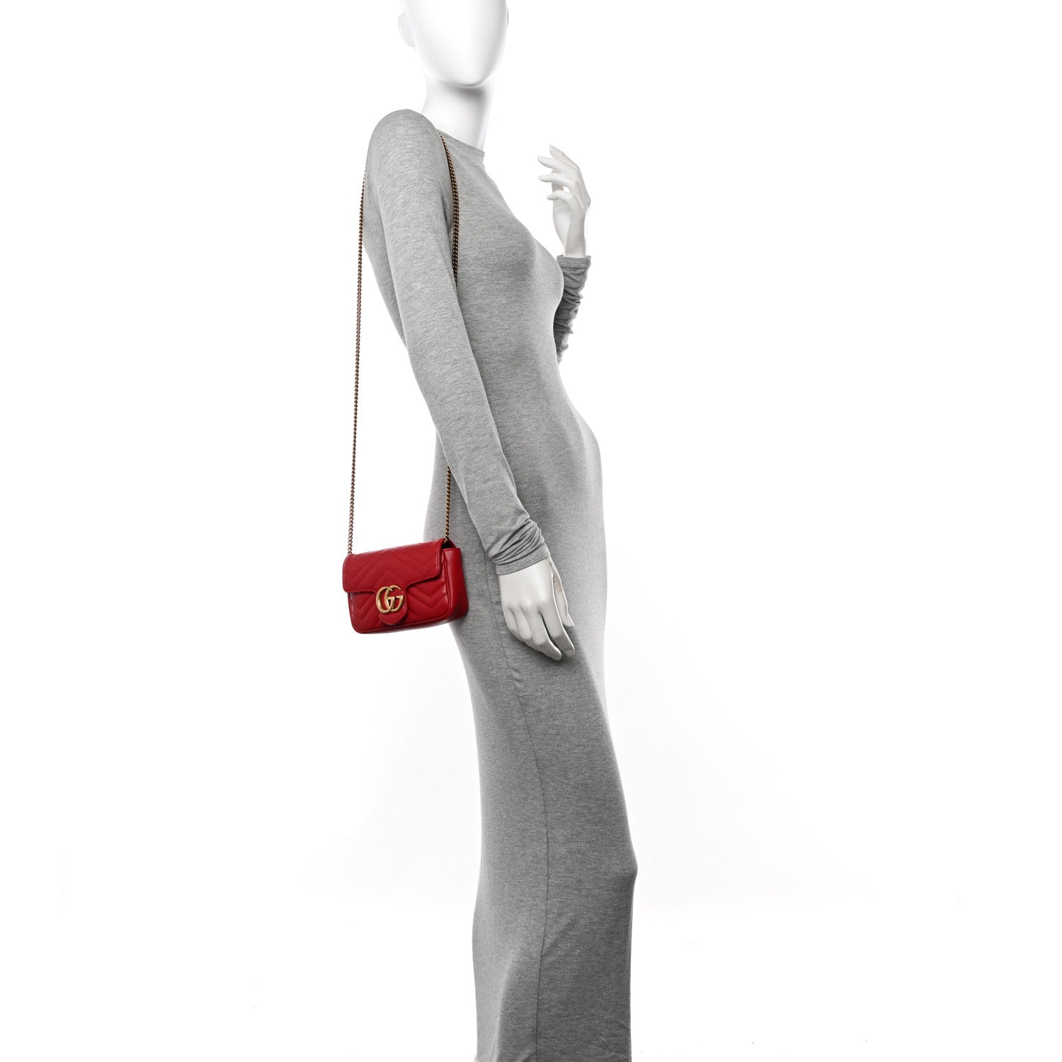 Gucci Calfskin Matelasse Super Mini GG Marmont Shoulder Bag Hibiscus Red 2 of 10