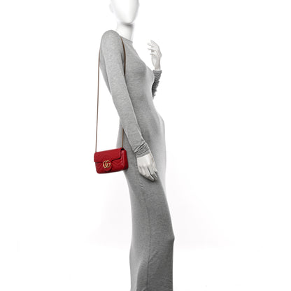Gucci Calfskin Matelasse Super Mini GG Marmont Shoulder Bag Hibiscus Red 2 of 10
