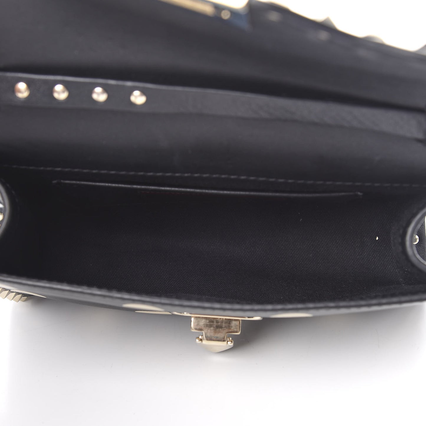 Vitello Polka Dot Medium Rockstud Flip Lock Crossbody Bag Black Light Ivory
