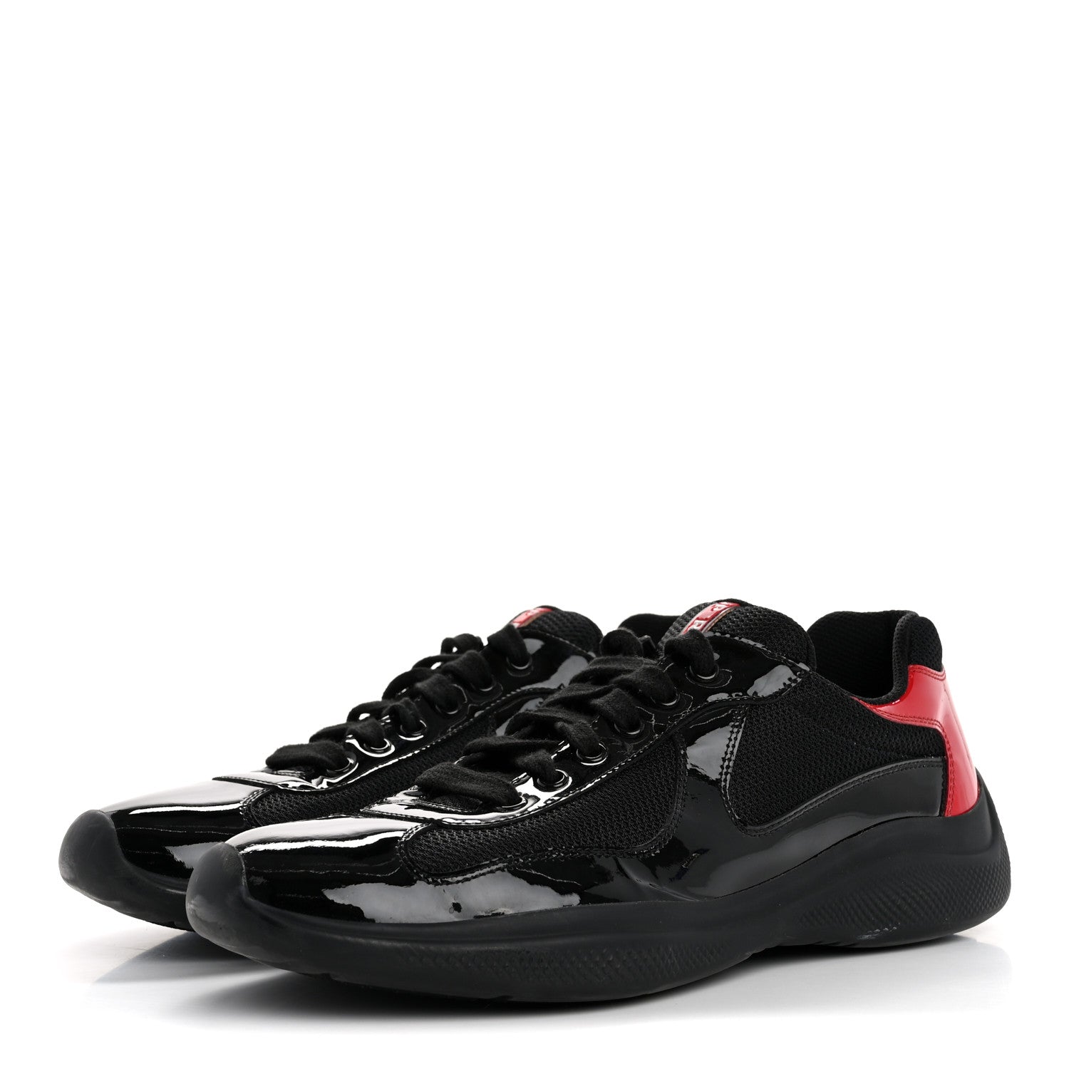 Prada Patent Mens America's Cup Patchwork Sneakers 8 Black Red