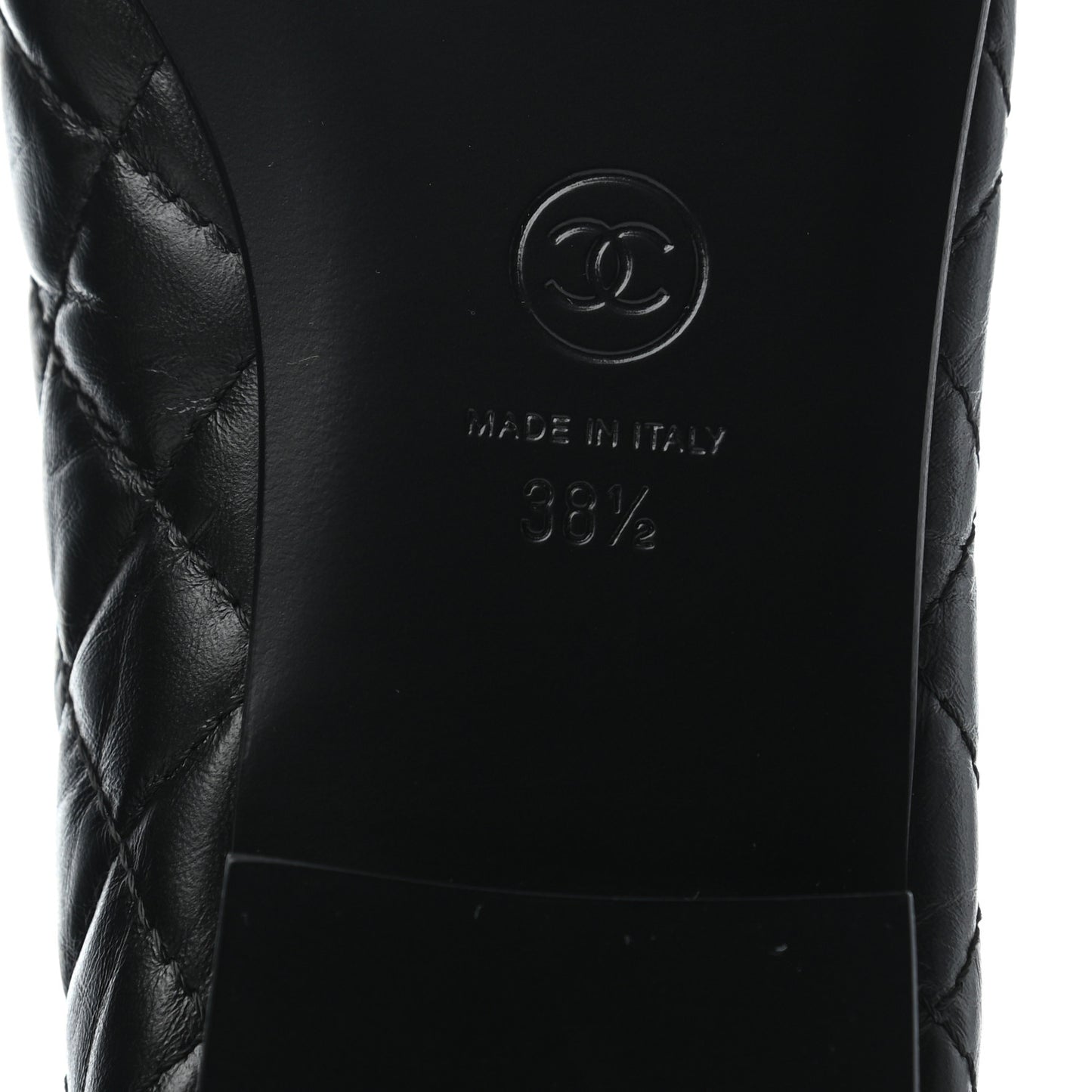 Aged Calfskin Quilted Cap Toe Ballerina Flats 38.5 Black