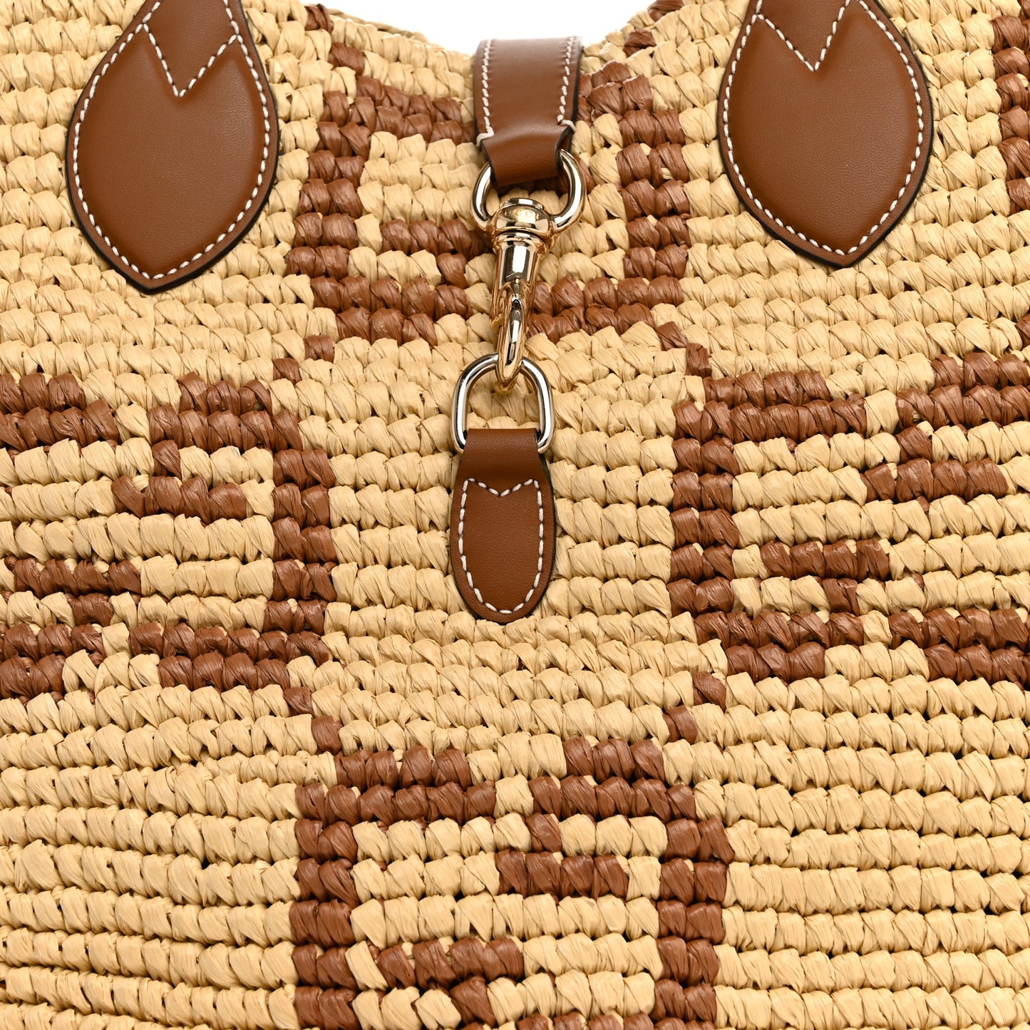 Raffia Woven Monogram Jumbo Medium Tote Natural Brown