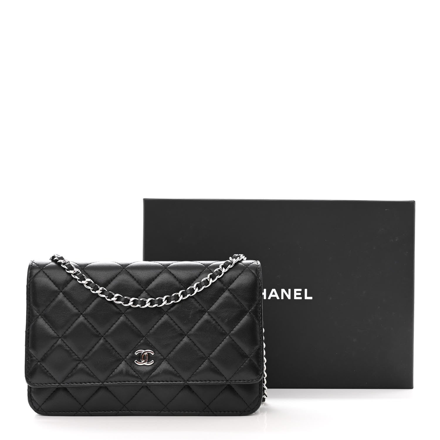 Chanel Lambskin Quilted Wallet On Chain WOC Black 16 of 16