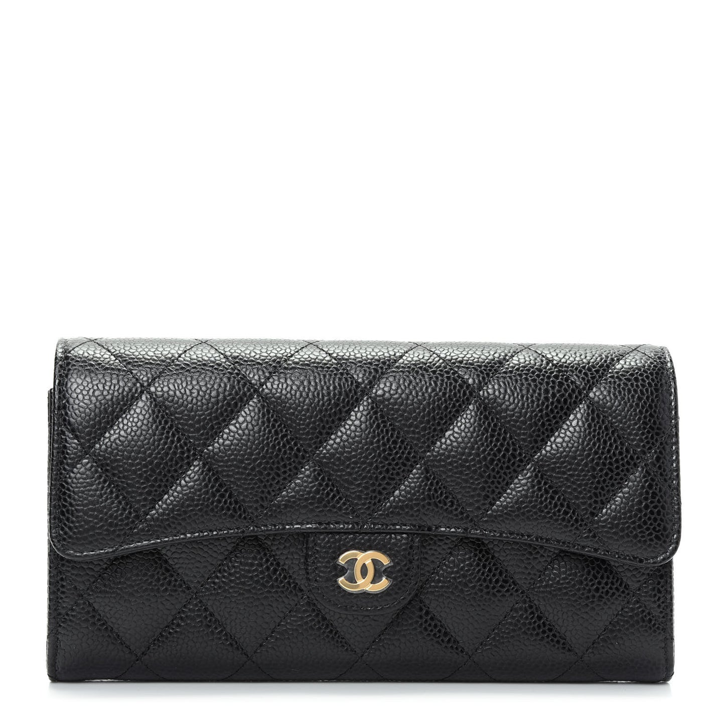 Caviar Quilted Large Gusset Flap Wallet Black
